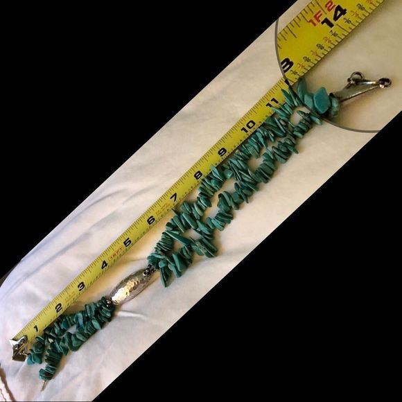 Vintage Sterling Silver and Stacked Turquoise Y Drop Necklace - Picture 4 of 5